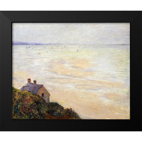 The Hut at Trouville; Low Tide Black Modern Wood Framed Art Print by Monet, Claude