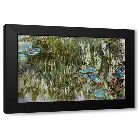 Water Lilies, Reflected Willow Black Modern Wood Framed Art Print by Monet, Claude