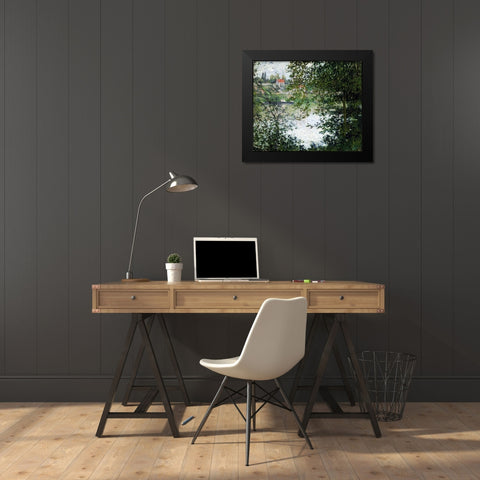 The Island of La Grande Jatte, Through the Trees Black Modern Wood Framed Art Print by Monet, Claude