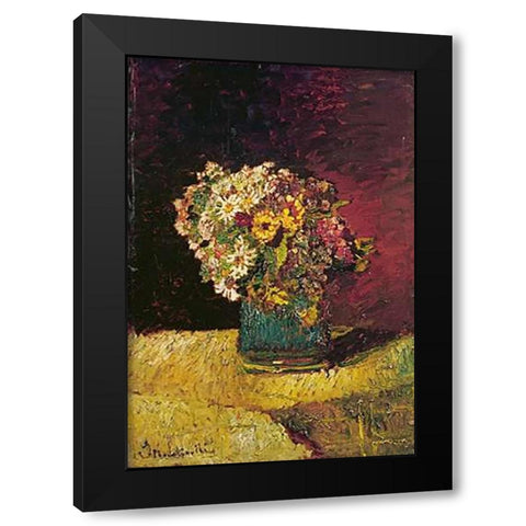 A Vase of Flowers Black Modern Wood Framed Art Print with Double Matting by Monticelli, Adolphe Joseph Thomas