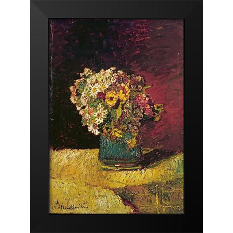 A Vase of Flowers Black Modern Wood Framed Art Print by Monticelli, Adolphe Joseph Thomas