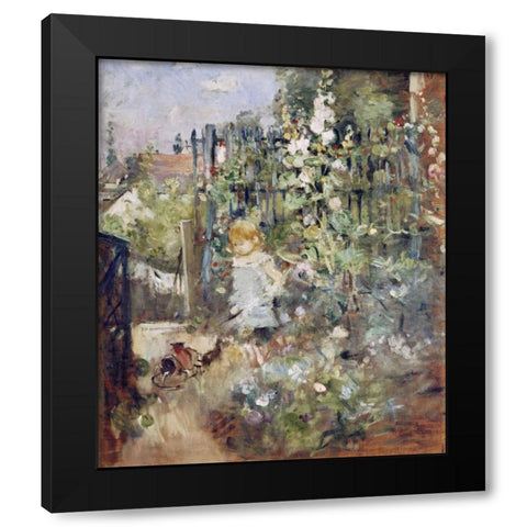 A Child In the Rosebeds Black Modern Wood Framed Art Print by Morisot, Berthe