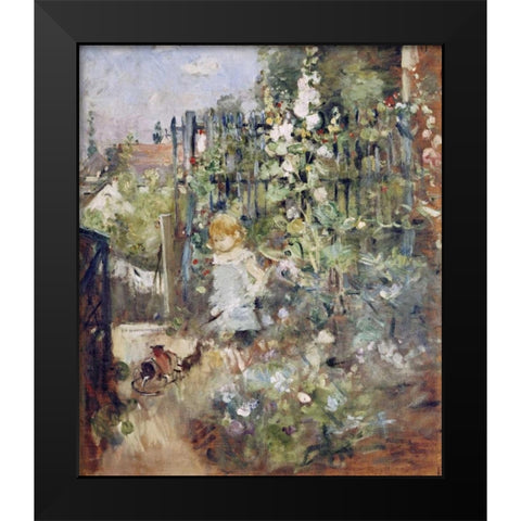 A Child In the Rosebeds Black Modern Wood Framed Art Print by Morisot, Berthe
