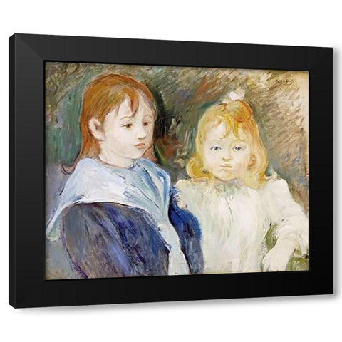 Portrait DEnfants Black Modern Wood Framed Art Print with Double Matting by Morisot, Berthe