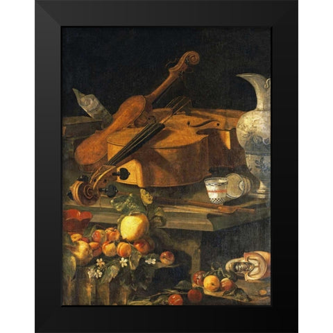 A Violin, a Cello, a Bow, a Sheet Black Modern Wood Framed Art Print by Munari, Christoforo
