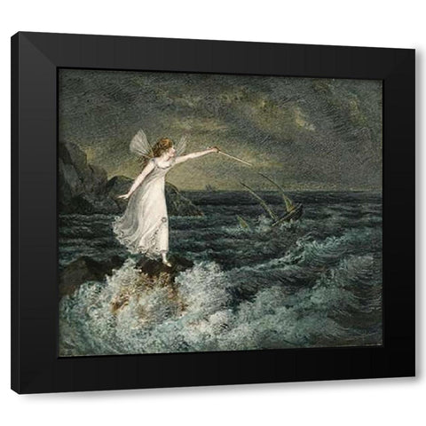 A Fairy Waving Her Magic Wand Across a Stormy Sea Black Modern Wood Framed Art Print with Double Matting by Murray, Amelia Jane