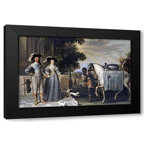 King Charles I and Queen Henrietta Maria Black Modern Wood Framed Art Print with Double Matting by Mytens, Daniel