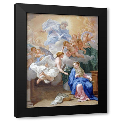 The Annunciation Black Modern Wood Framed Art Print with Double Matting by Odazzi, Giovanni