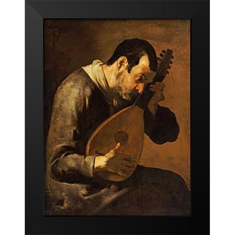 The Sense of Hearing; a Man Playing a Mandolin Black Modern Wood Framed Art Print by Passante, Bartolomeo
