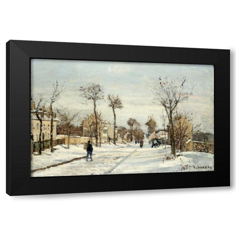 Snowy Road, Louveciennes Black Modern Wood Framed Art Print by Pissarro, Camille
