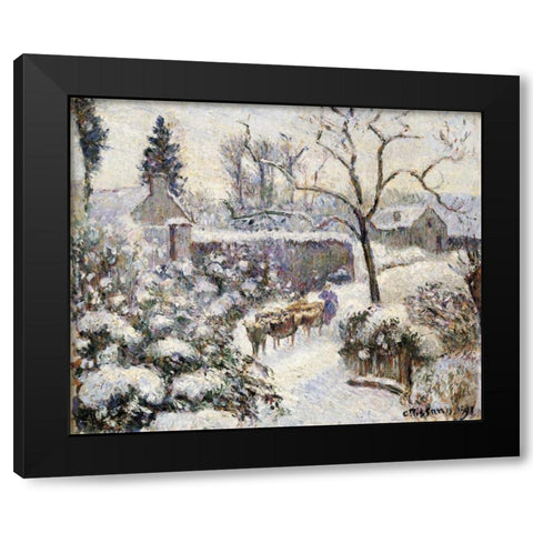 Snow at Montfoucault Black Modern Wood Framed Art Print with Double Matting by Pissarro, Camille