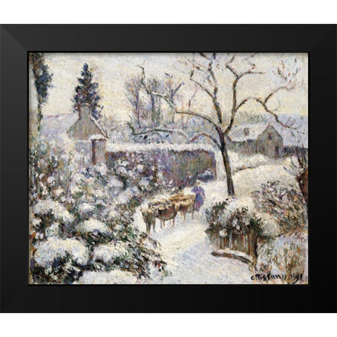 Snow at Montfoucault Black Modern Wood Framed Art Print by Pissarro, Camille