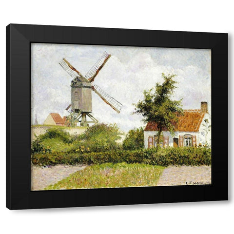 Windmill at Knock, Belgium Black Modern Wood Framed Art Print by Pissarro, Camille