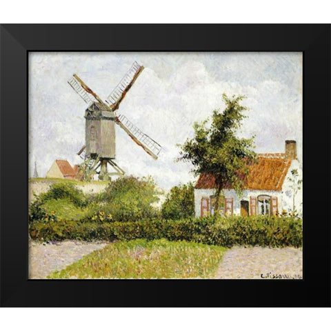 Windmill at Knock, Belgium Black Modern Wood Framed Art Print by Pissarro, Camille