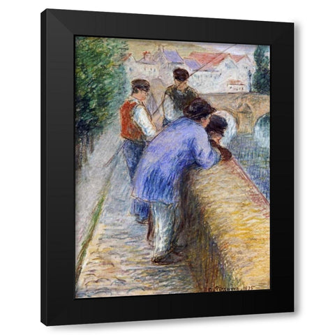 Fishermen Black Modern Wood Framed Art Print by Pissarro, Camille
