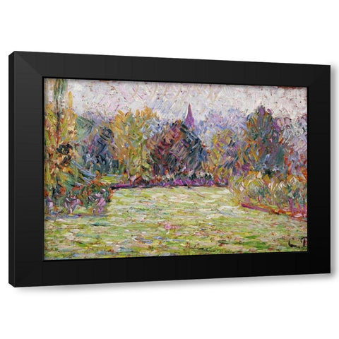 Bazincourt Countryside Black Modern Wood Framed Art Print by Pissarro, Camille