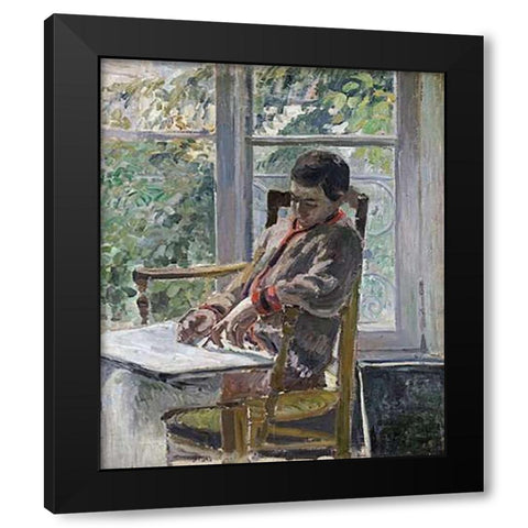 Seated Figure (Lucien) Black Modern Wood Framed Art Print with Double Matting by Pissarro, Camille