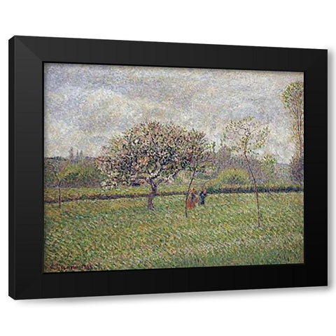 Apple Tree Blossom at Eragny Black Modern Wood Framed Art Print with Double Matting by Pissarro, Camille
