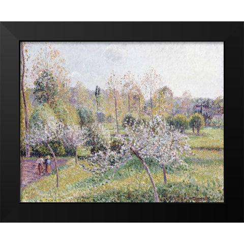 Apple Trees In Blossom, Eragny Black Modern Wood Framed Art Print by Pissarro, Camille