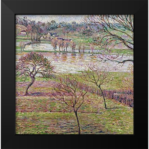 The Flood at Eragny Black Modern Wood Framed Art Print by Pissarro, Camille