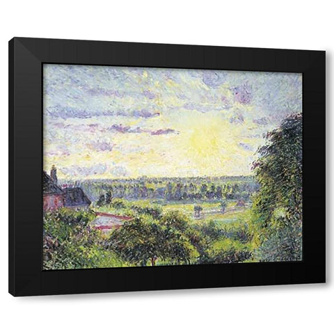 Sunset at Eragny Black Modern Wood Framed Art Print with Double Matting by Pissarro, Camille