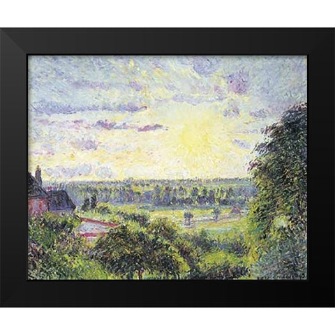 Sunset at Eragny Black Modern Wood Framed Art Print by Pissarro, Camille