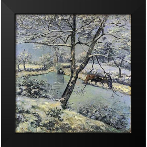 Winter at Montfoucault with Snow, 1875 Black Modern Wood Framed Art Print by Pissarro, Camille