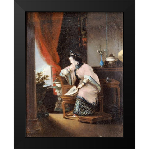 A Chinese Girl Seated Black Modern Wood Framed Art Print by Qua, Lam