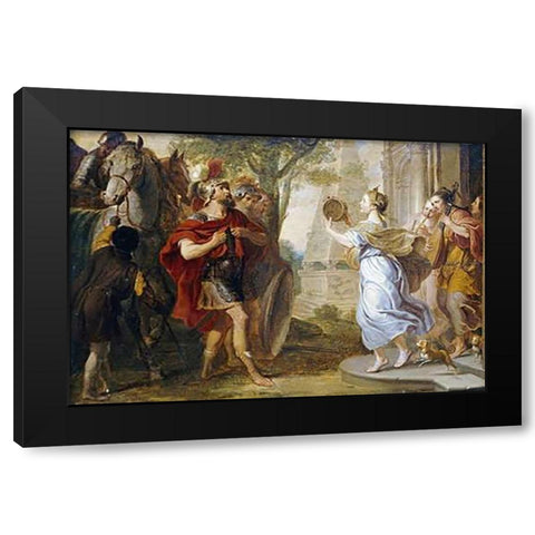 Jephthah Greeted By His Daughter Black Modern Wood Framed Art Print by Quellinus, Erasmus