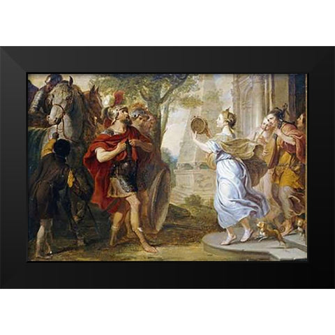 Jephthah Greeted By His Daughter Black Modern Wood Framed Art Print by Quellinus, Erasmus
