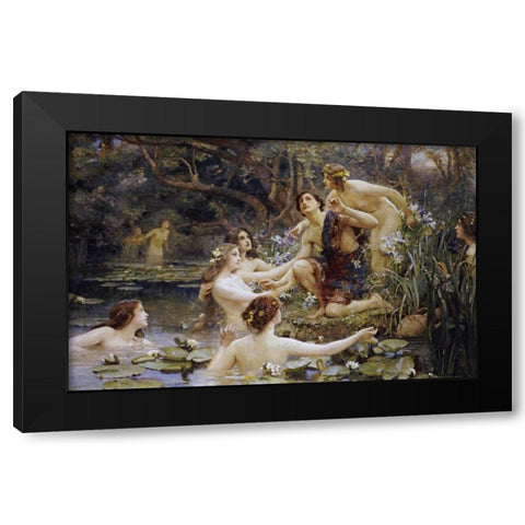 Hylas and The Water Nymphs Black Modern Wood Framed Art Print by Rae, Henrietta