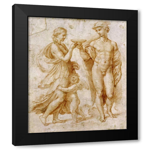 Mercury Offering The Cup of Immortality To Psyche Black Modern Wood Framed Art Print with Double Matting by Raphael