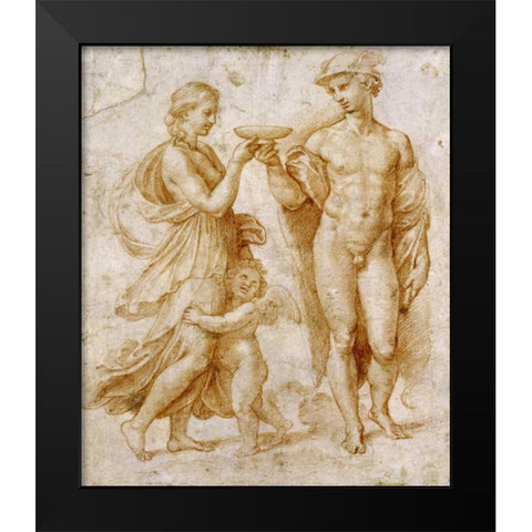 Mercury Offering The Cup of Immortality To Psyche Black Modern Wood Framed Art Print by Raphael