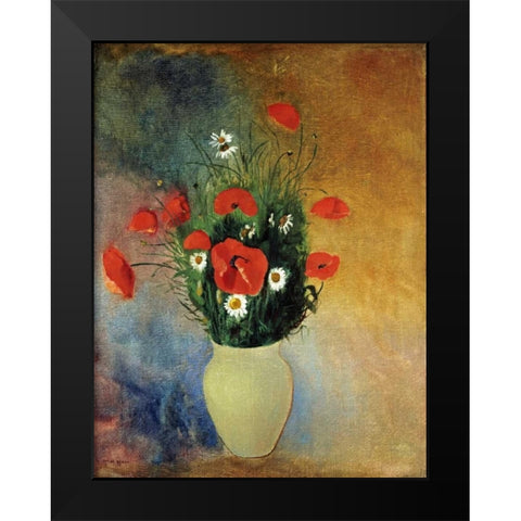Poppies and Daisies Black Modern Wood Framed Art Print by Redon, Odilion
