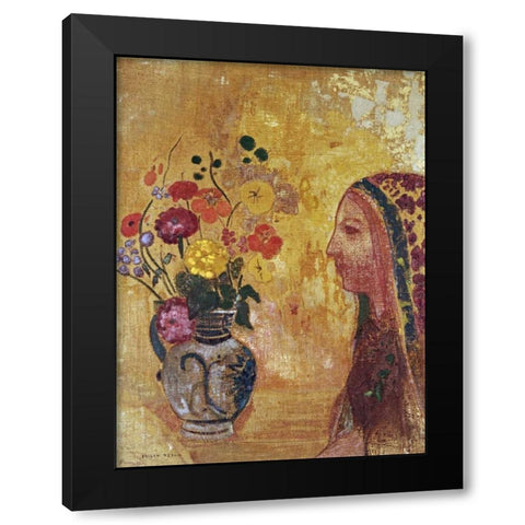 Profile of a Woman Black Modern Wood Framed Art Print by Redon, Odilion