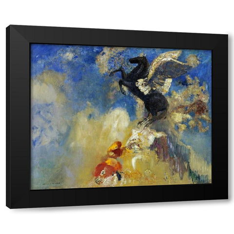 The Black Pegasus Black Modern Wood Framed Art Print by Redon, Odilion