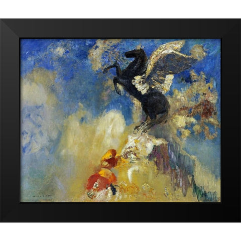The Black Pegasus Black Modern Wood Framed Art Print by Redon, Odilion
