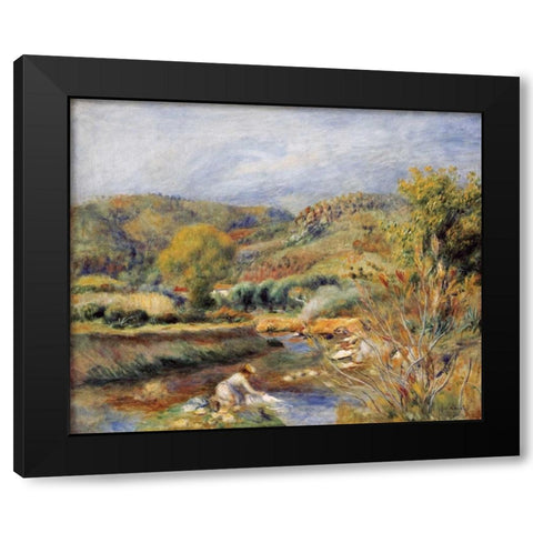 The Washerwoman Black Modern Wood Framed Art Print with Double Matting by Renoir, Pierre-Auguste