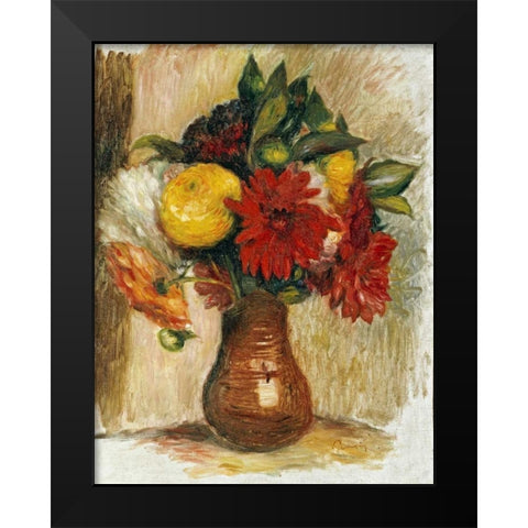 Bouquet De Fleurs Au Pichet De Terre Black Modern Wood Framed Art Print by Renoir, Pierre-Auguste