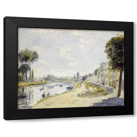 The Banks of the Seine Black Modern Wood Framed Art Print with Double Matting by Renoir, Pierre-Auguste