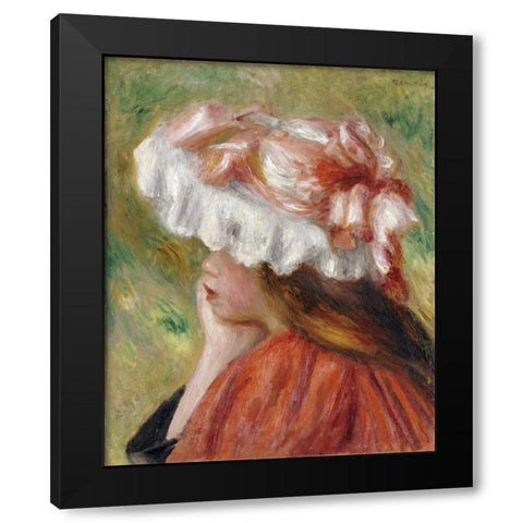 Head of a Young Girl In a Red Hat Black Modern Wood Framed Art Print with Double Matting by Renoir, Pierre-Auguste