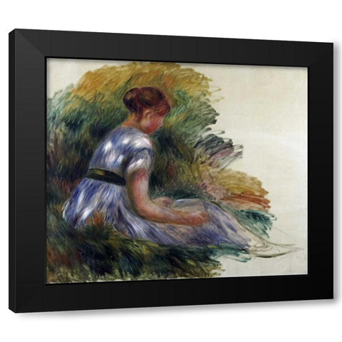 Alice Gamby In The Garden Black Modern Wood Framed Art Print by Renoir, Pierre-Auguste