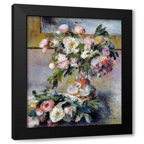 Peonies Black Modern Wood Framed Art Print by Renoir, Pierre-Auguste