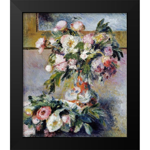 Peonies Black Modern Wood Framed Art Print by Renoir, Pierre-Auguste