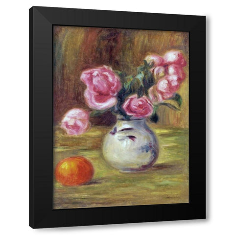 Vase de roses et orange Black Modern Wood Framed Art Print by Renoir, Pierre-Auguste
