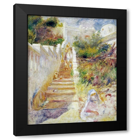 The Steps, Algiers Black Modern Wood Framed Art Print by Renoir, Pierre-Auguste