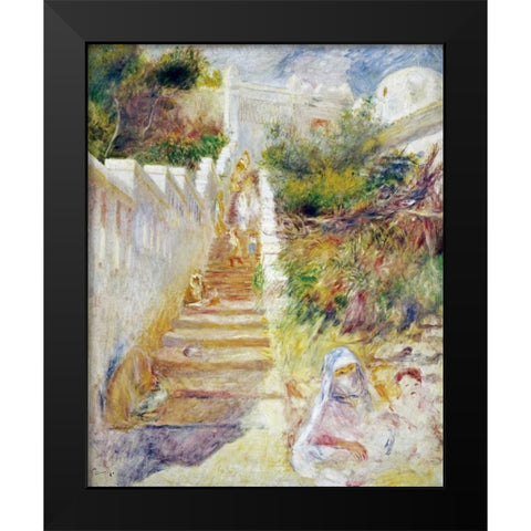 The Steps, Algiers Black Modern Wood Framed Art Print by Renoir, Pierre-Auguste