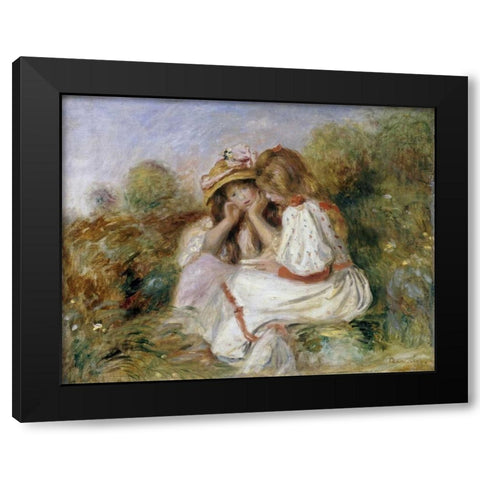 Deux Fillettes Black Modern Wood Framed Art Print with Double Matting by Renoir, Pierre-Auguste