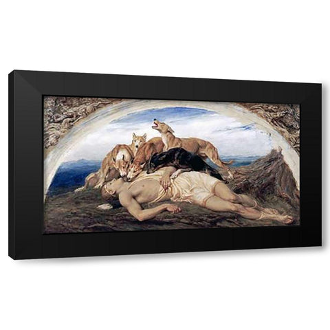 Adonis Wounded Black Modern Wood Framed Art Print by Riviere, Briton