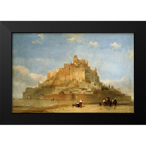 Mont St Michel From The Sands Black Modern Wood Framed Art Print by Roberts, David